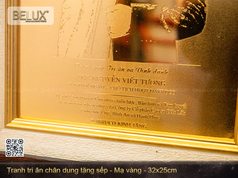 Tranh tri ân chân dung tặng sếp mạ vàng theo yêu cầu kt 32x25cm&nbsp;